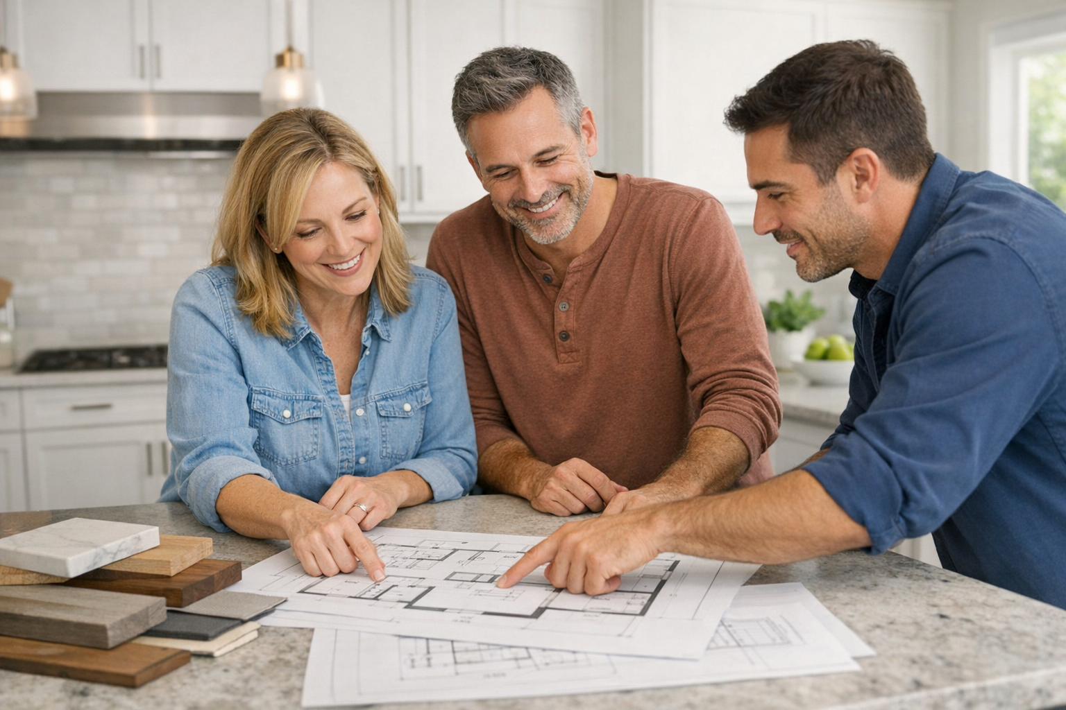 Homeowners reviewing renovation plans together
