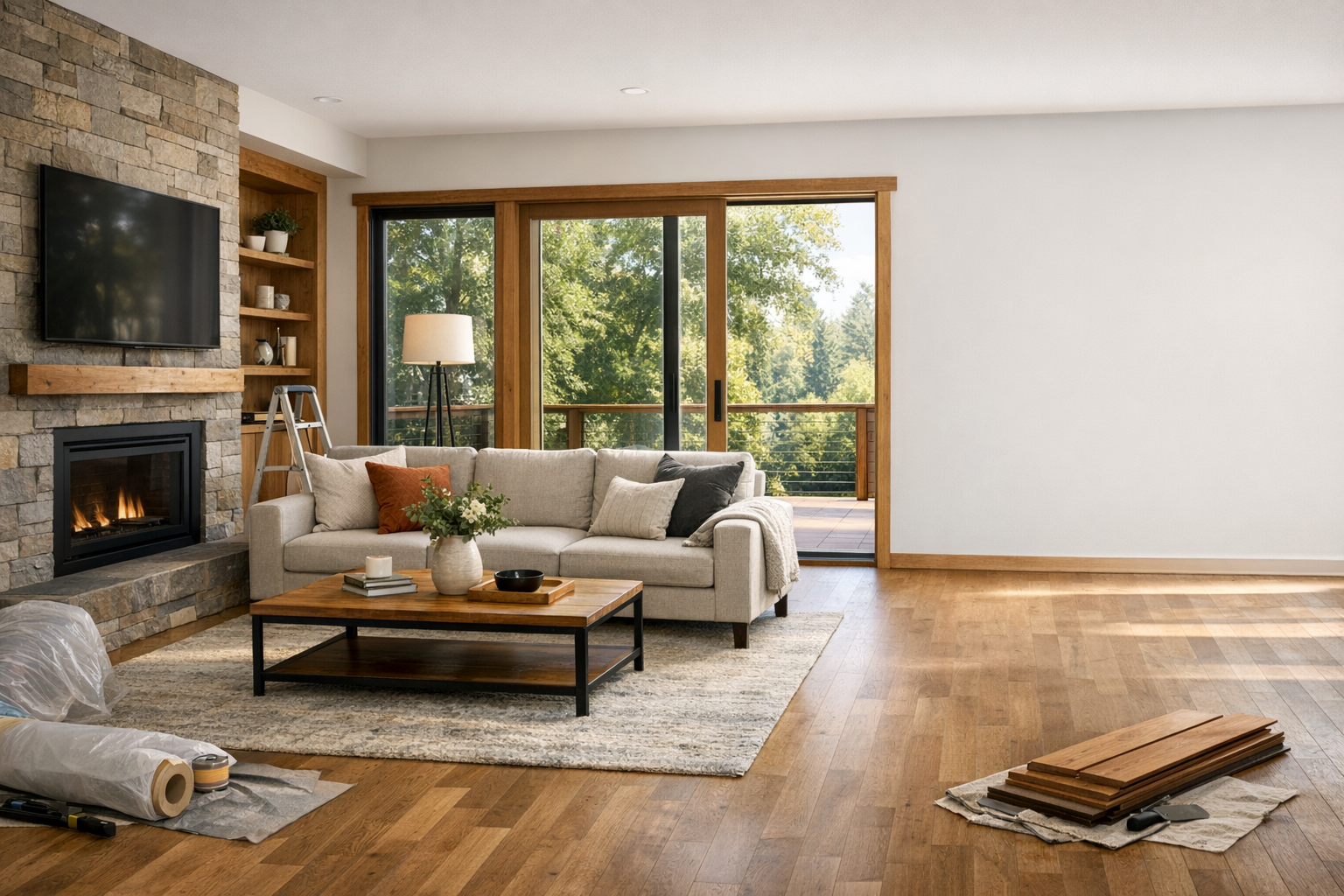Modern living room interior with remodeled finishes